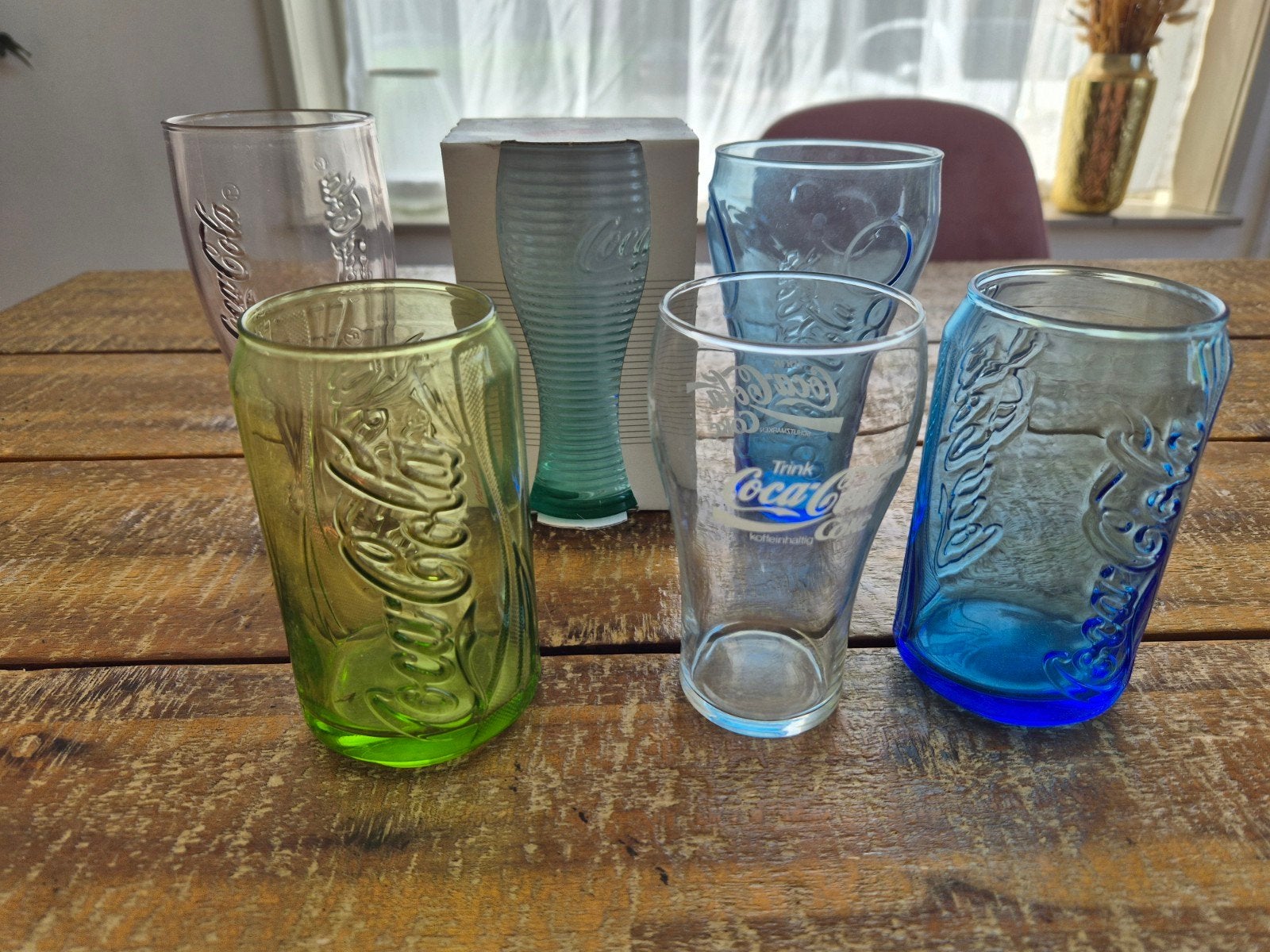 Coca cola glazen. 6 stuks, verschillende kleuren, Verzamelen, Glas en Borrelglaasjes, Ophalen of Verzenden, Zo goed als nieuw