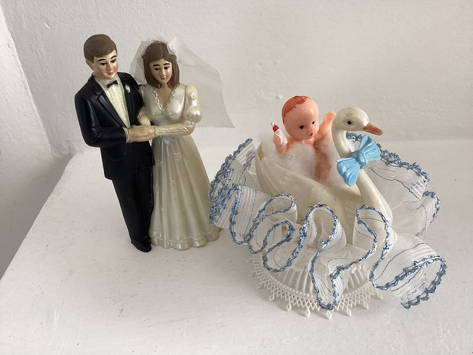 Vintage taart versiering huwelijk, geboorte., Ophalen of Verzenden, Zo goed als nieuw, Versiering