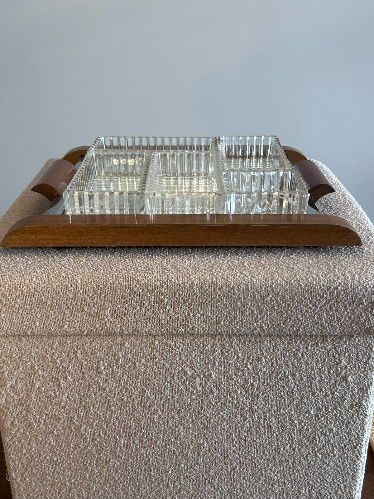 Prachtige vintage kristallen bakjes op spiegel dienblad, Huis en Inrichting, Ophalen of Verzenden, Dienblad, Rechthoekig, Glas