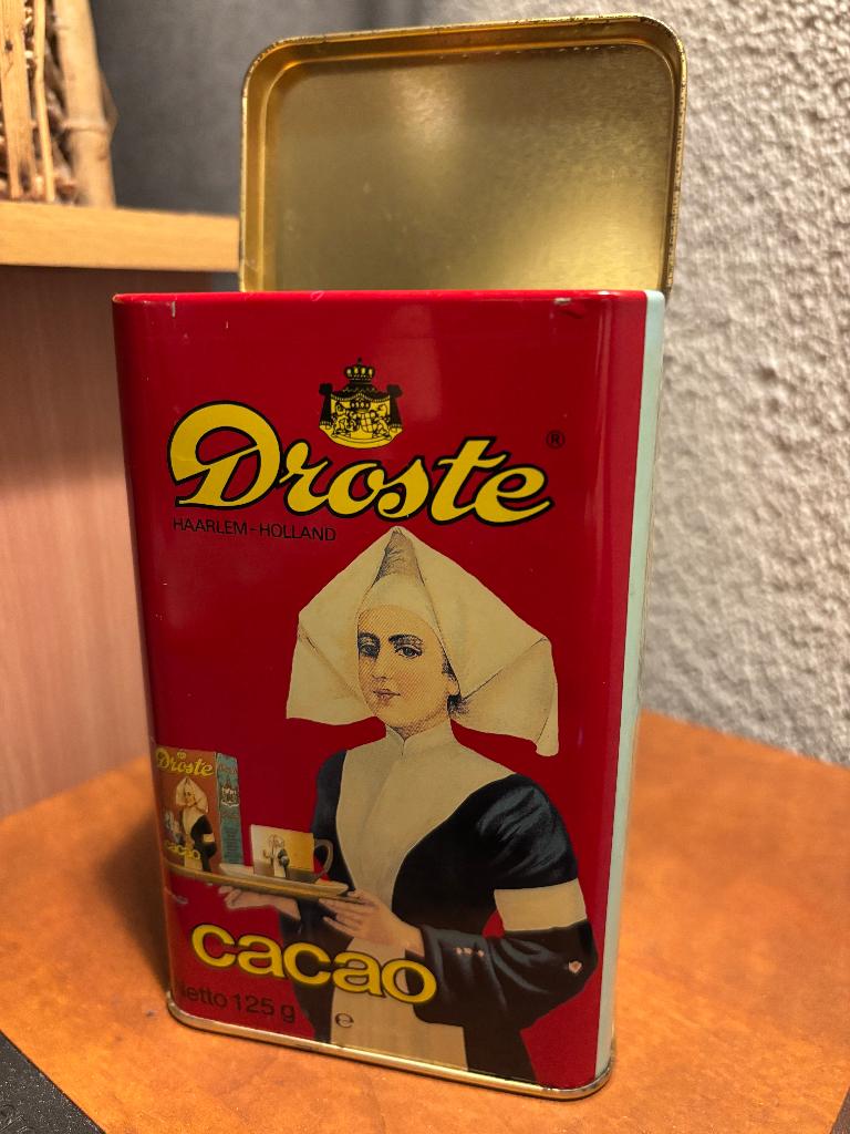 Blik Droste cacao 8,5 x 13,5 x 5,5 cm met scharnierdeksel, Ophalen, Gebruikt, Overige, Droste