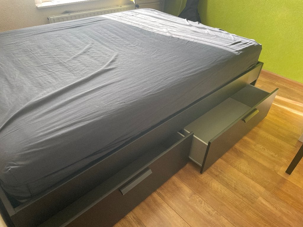 2 persoonsbed Brimnes, Ophalen, Overige materialen, Gebruikt, Zwart