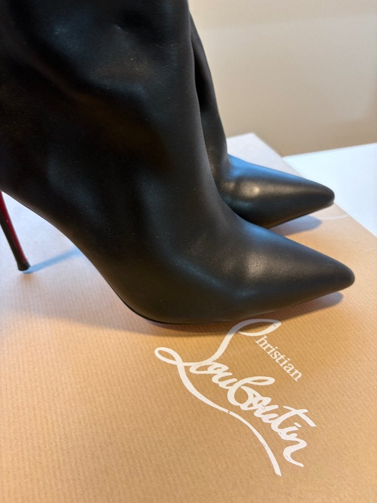 Christian Louboutin Zwarte Leren Laarzen met Rode Zool, Hoge laarzen, Verzenden, Zwart, Nieuw
