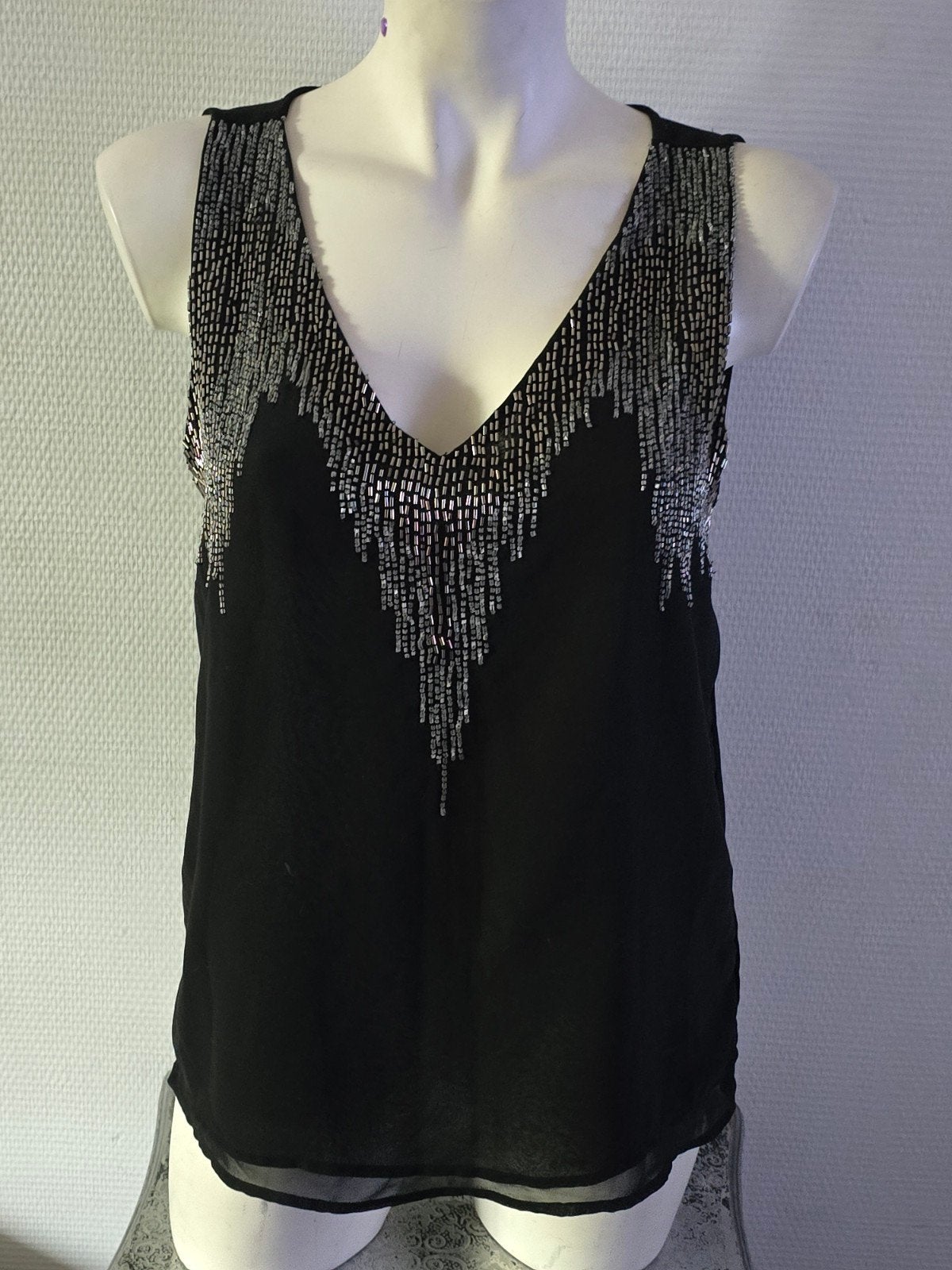 VILA Zwarte Top met Zilveren Kralen - Maat M, Kleding | Dames, Tops, Maat 38/40 (M), VILA, Zwart, Ophalen of Verzenden