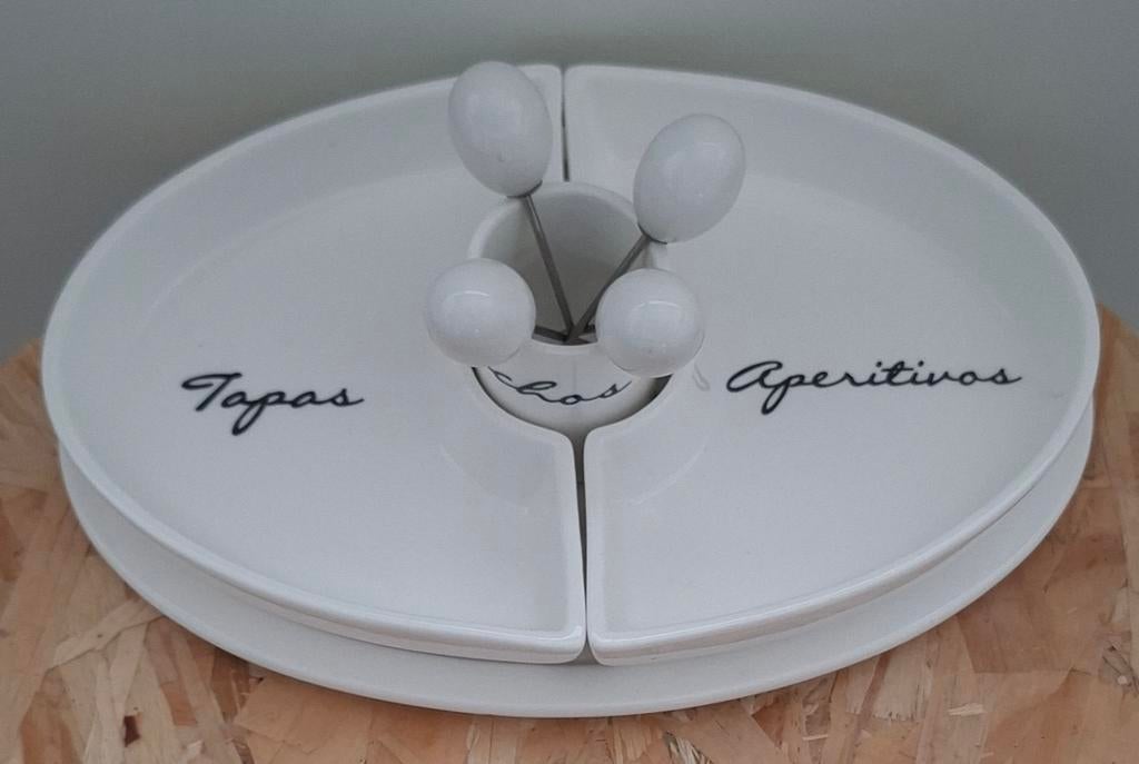 Rivièra Maison tapas/aperitivo set met prikkers, Gebruikt, Keramiek, Ophalen of Verzenden, Schaal of Schalen