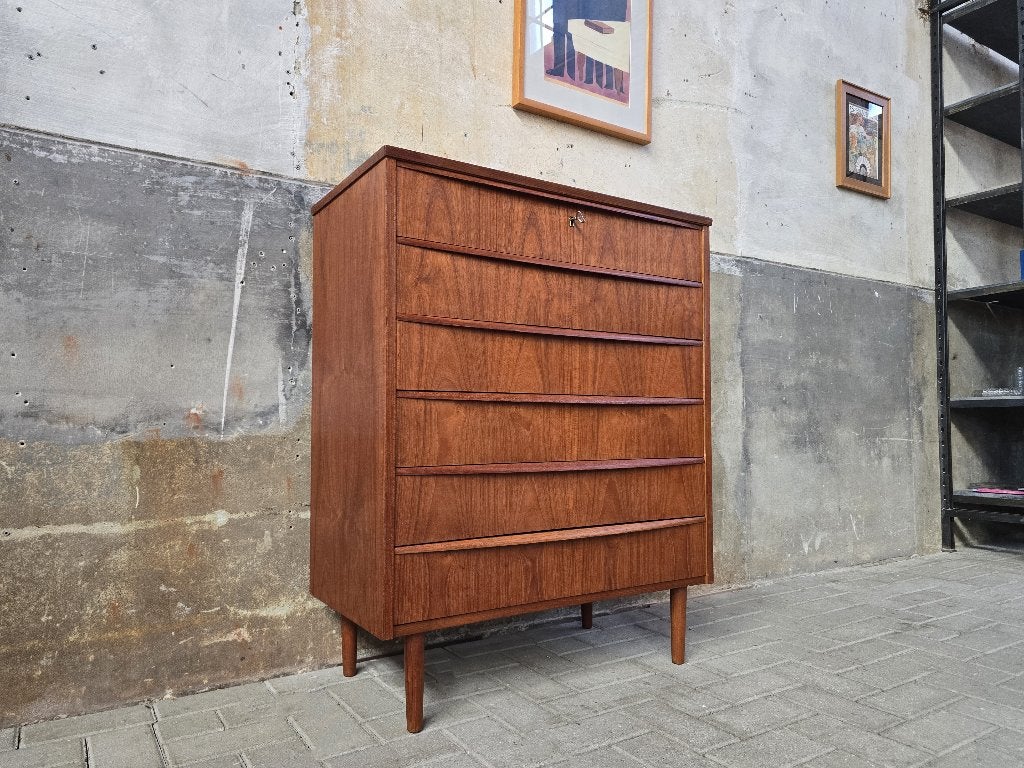 Vintage Deens Design Ladekast Teak Mid Century Laden Kast 3, Gebruikt, Grenenhout, 5 laden of meer, 100 tot 150 cm