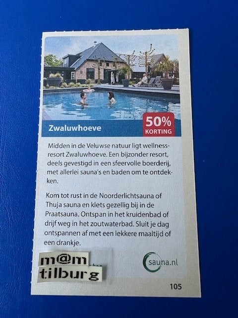 Zwaluwhoeve 50% korting tot 1-7-2027, Tickets en Kaartjes, Drie personen of meer, Kortingsbon, Spa of Sauna