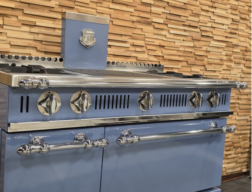 Luxe Delaubrac Fornuis 120cm baby blauw + rvs 2 ovens, Niet ingevuld, 60 cm of meer, Niet ingevuld, Ophalen of Verzenden