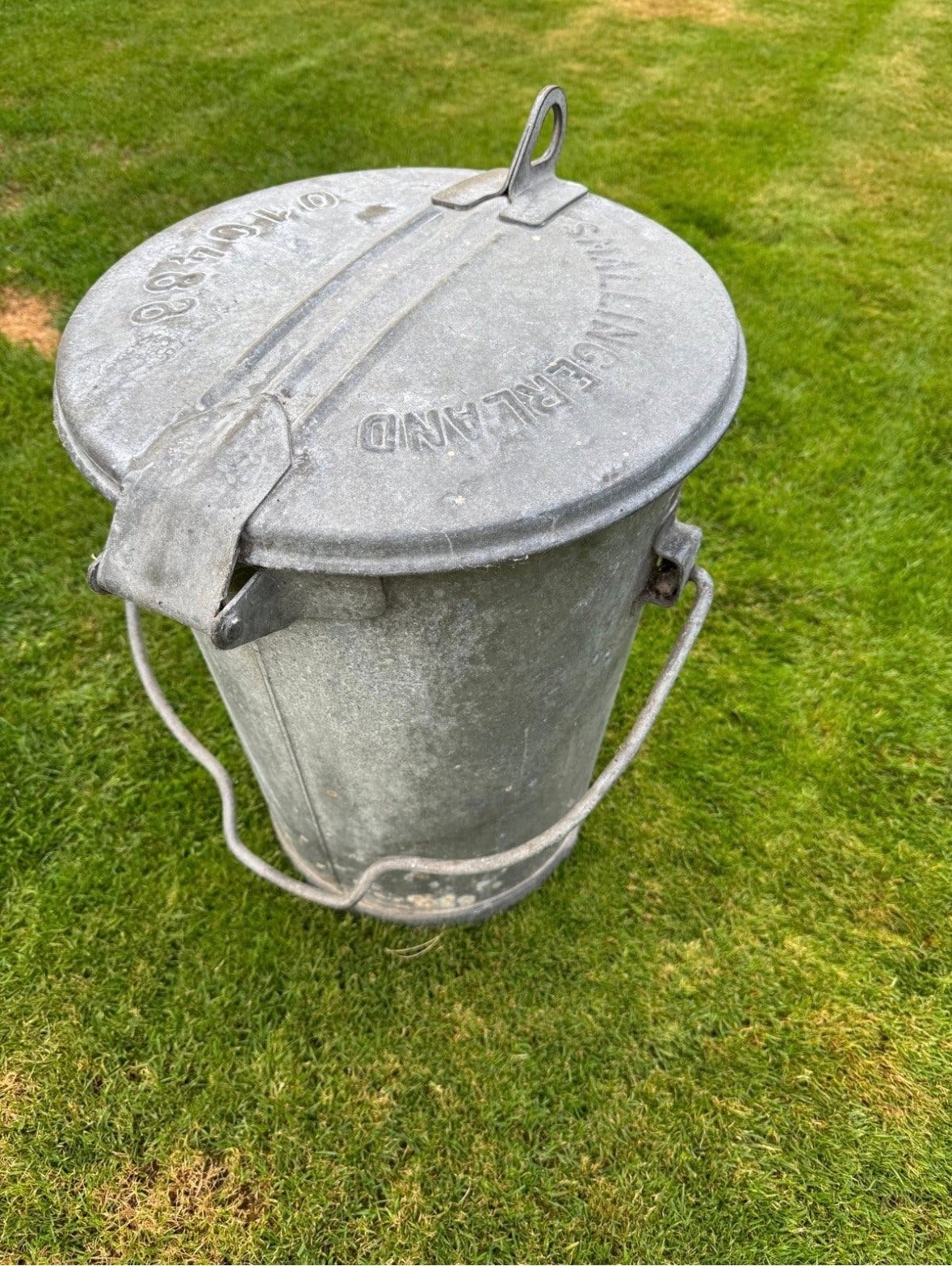 Vintage Zinken Vuilnisemmer met Deksel, Ophalen