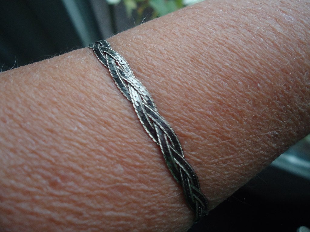 mooie echt zilveren ketting plat gevlochten met zwart 925, Ophalen of Verzenden, Zo goed als nieuw, Zilver, Zilver
