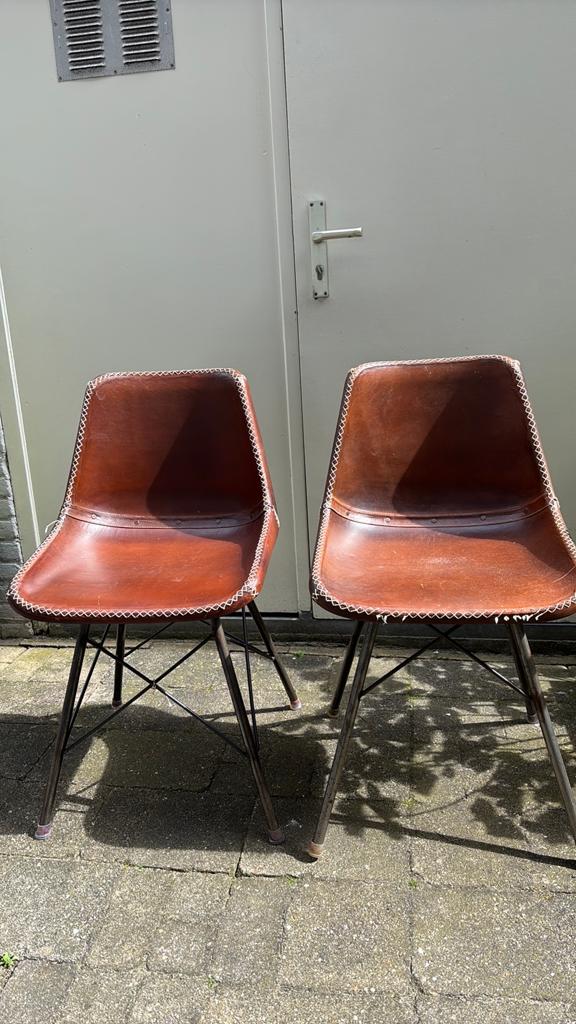 2 Stoere stoelen te koop, Huis en Inrichting, Gebruikt, Twee, Bruin, Modern Industrieel