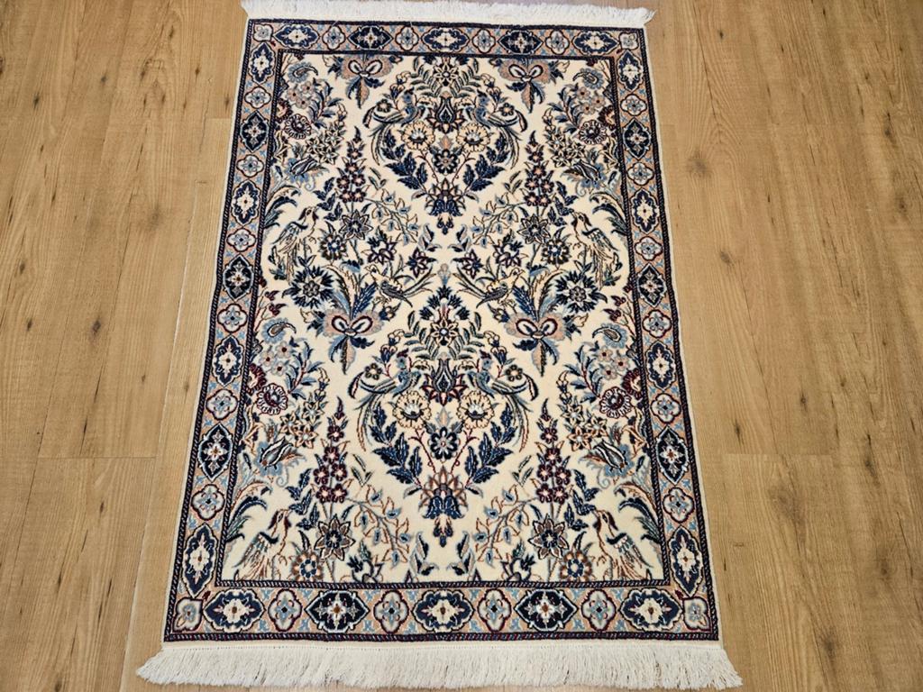 Vintage handgeknoopt perzisch tapijt nain 9la 135x88, Info@SlatsAntiek.nl, 100 tot 150 cm, Perzisch, Rechthoekig