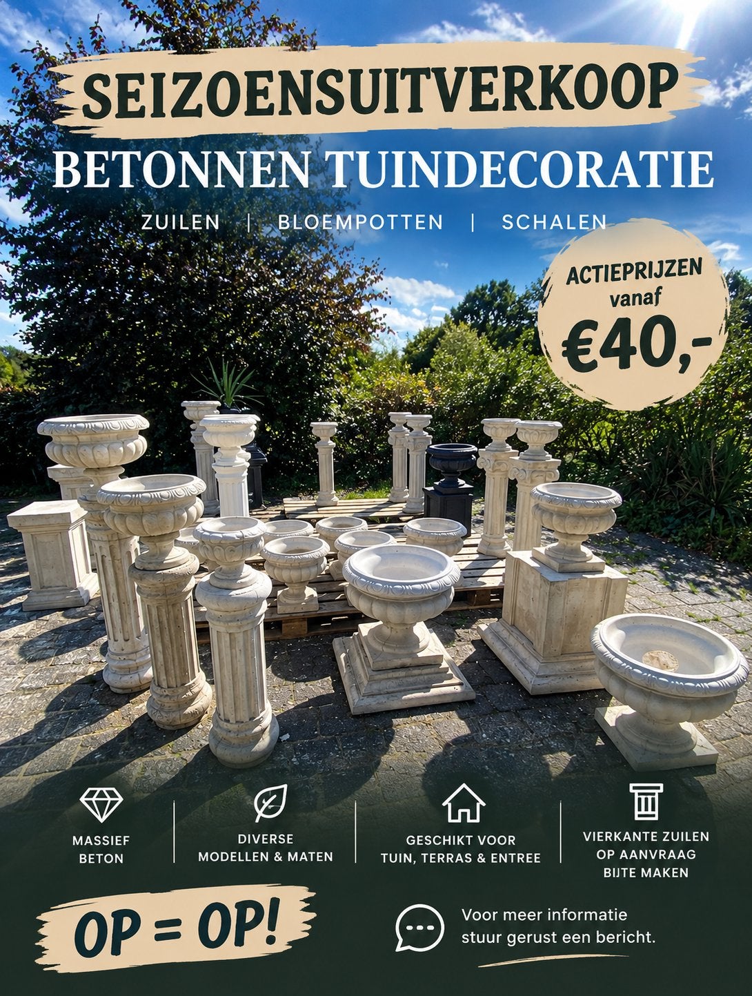 Opruiming! Massief betonnen zuilen, pilaren, vazen, potten, Ophalen, Nieuw