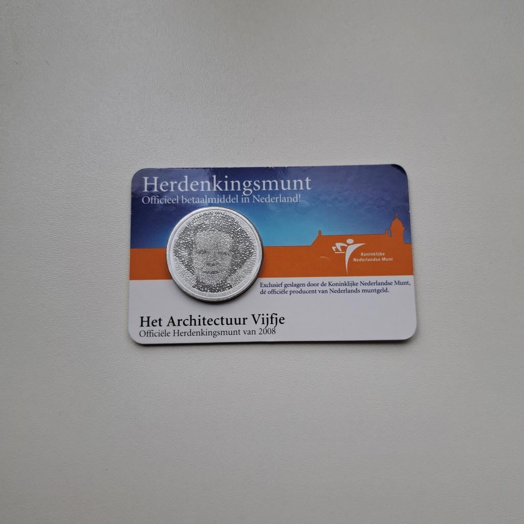 Architectuur Vijfje 2008 Coincard KNM, Ophalen of Verzenden, Koningin Beatrix, Euro's, Losse munt