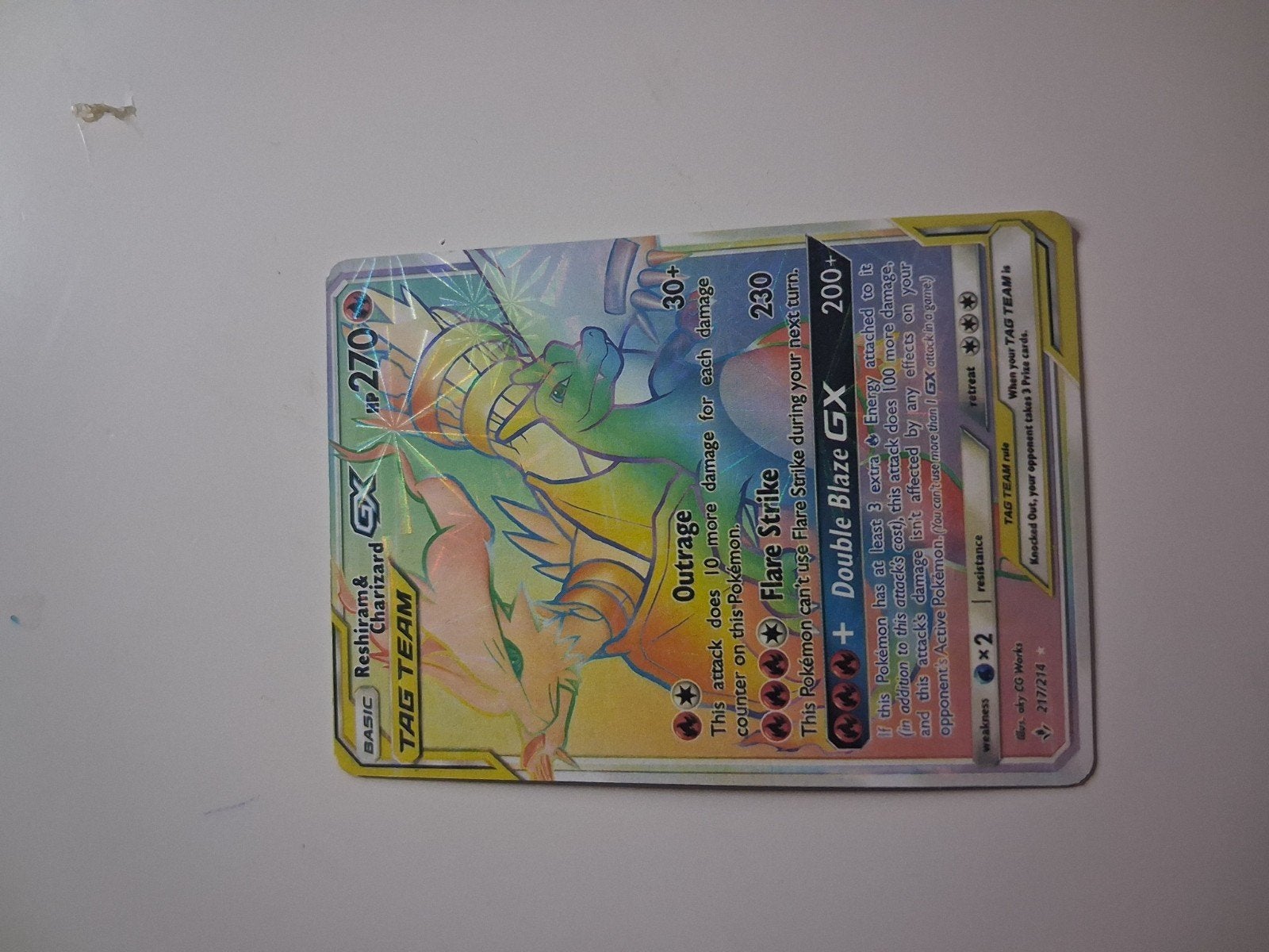 Pokémon Kaart: Reshiram & Charizard GX TAG TEAM, Ophalen of Verzenden, Zo goed als nieuw, Losse kaart, Foil