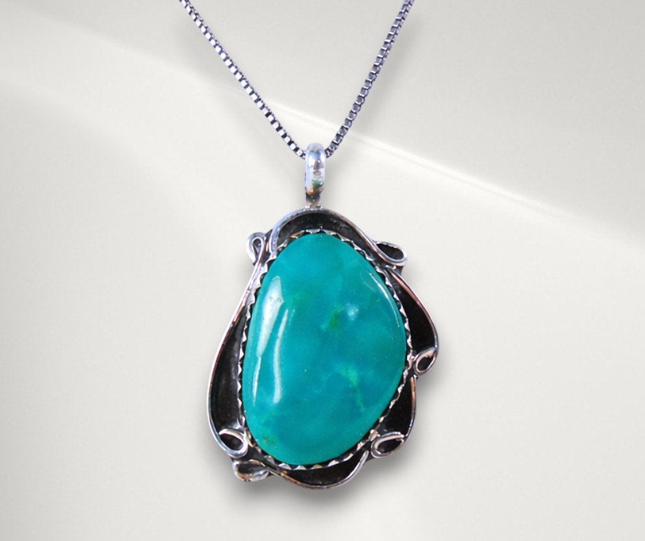 Prachtige zilveren NAVAJO turquoise hanger met ketting!, Verzenden, Zo goed als nieuw, X, Met edelsteen