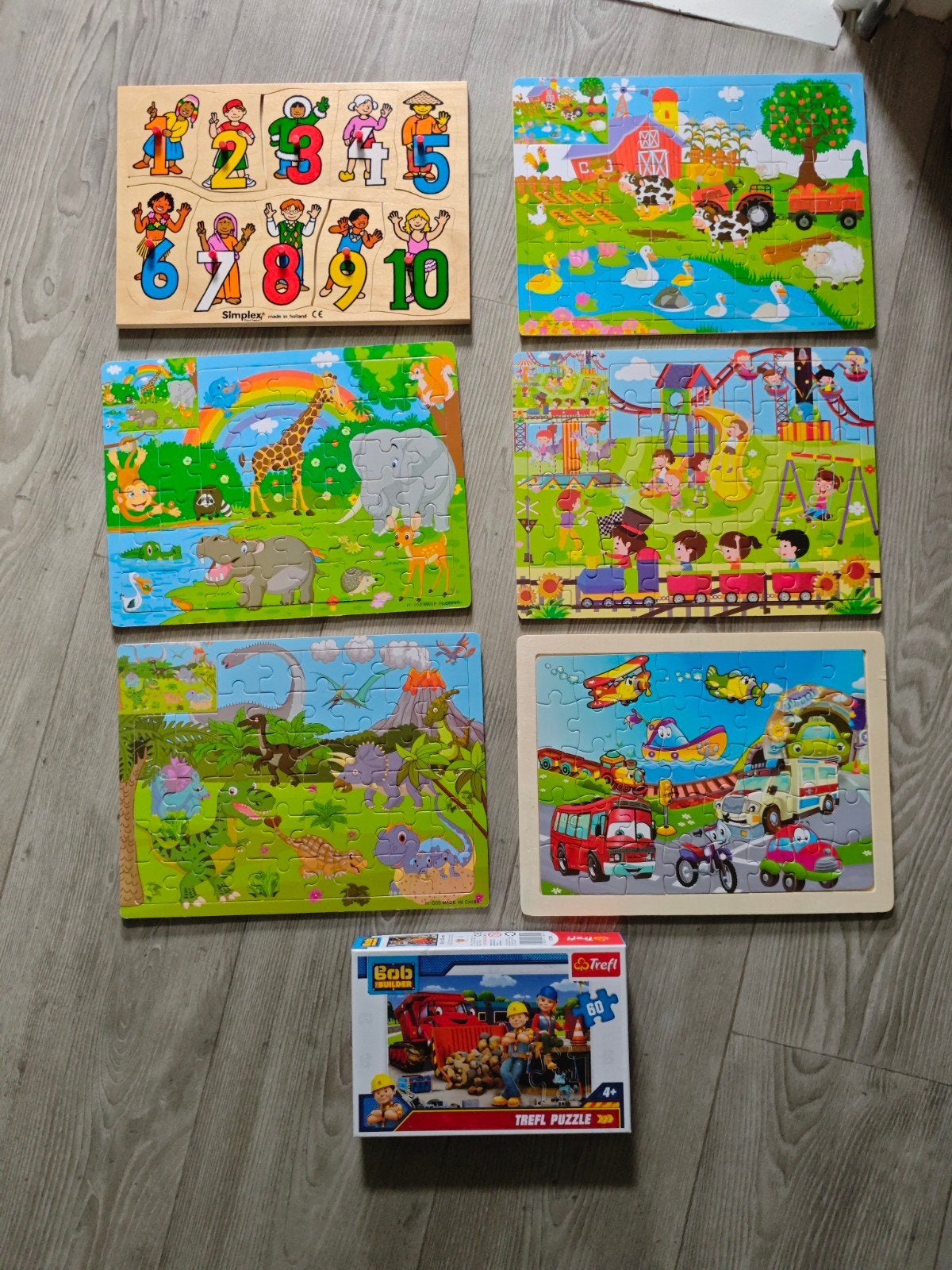 Diverse puzzels voor kinderen - Hout en karton, 2 tot 4 jaar, Gebruikt, Van hout, Meer dan 50 stukjes