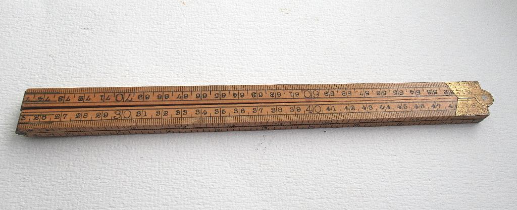 Vintage Houten Schuil duimstok met messing scharnieren., Ophalen of Verzenden