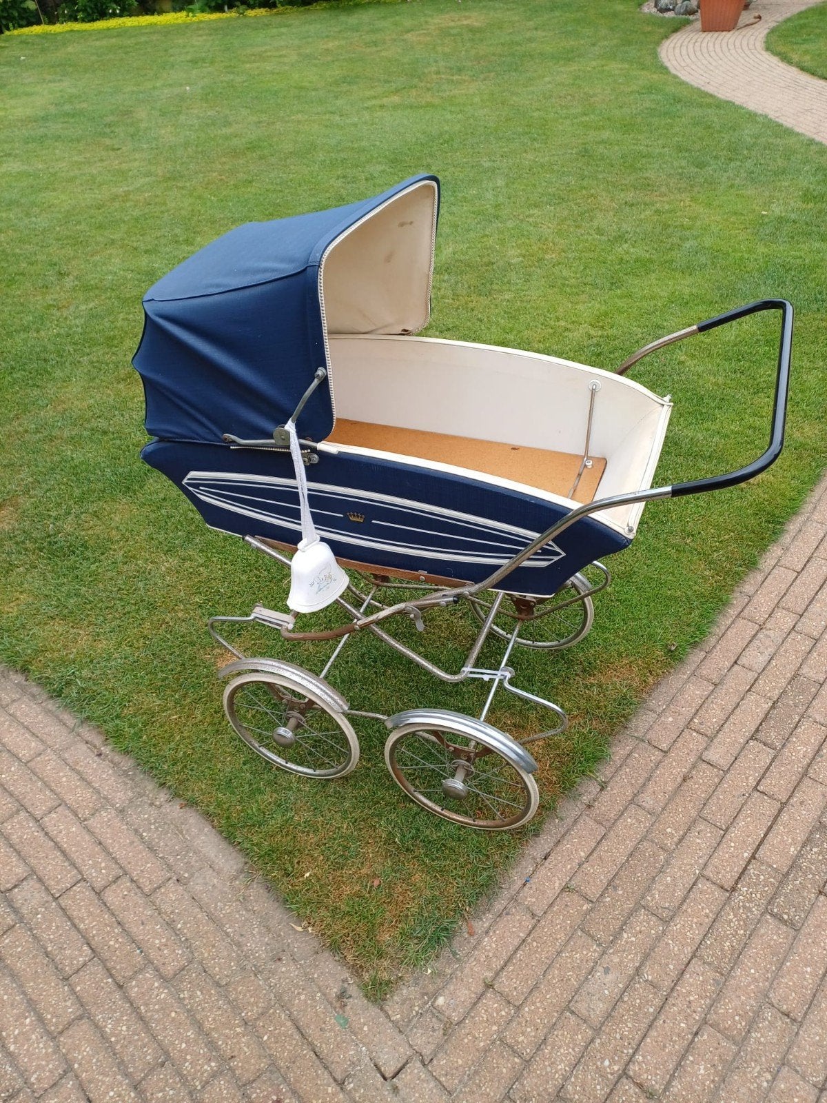 Vintage poppenwagen Blauw - Klassieke Stijl, Gebruikt, Ophalen of Verzenden, Met reiswieg, Kinderwagen