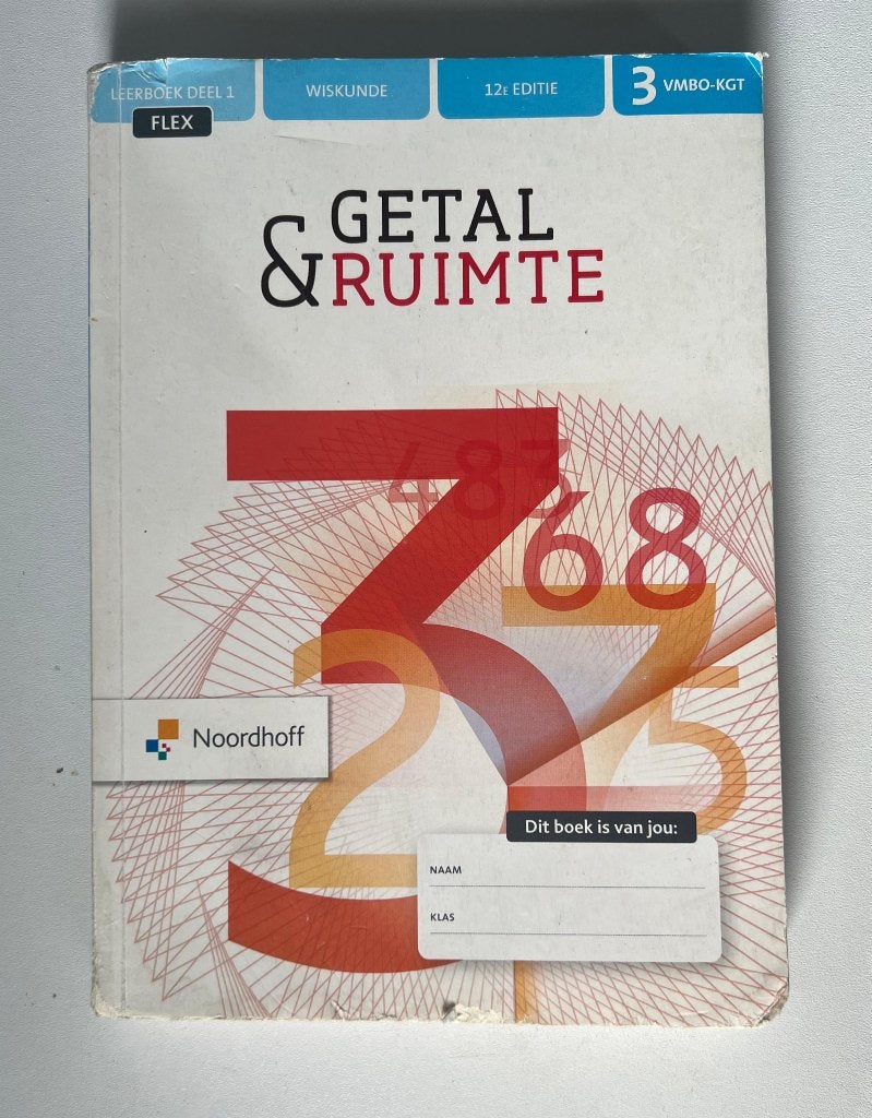 Getal en ruimte wiskunde 3 VMBO KGT Leerboek deel 1, Boeken, VMBO, Overige vakken, Noordhoff, Ophalen of Verzenden