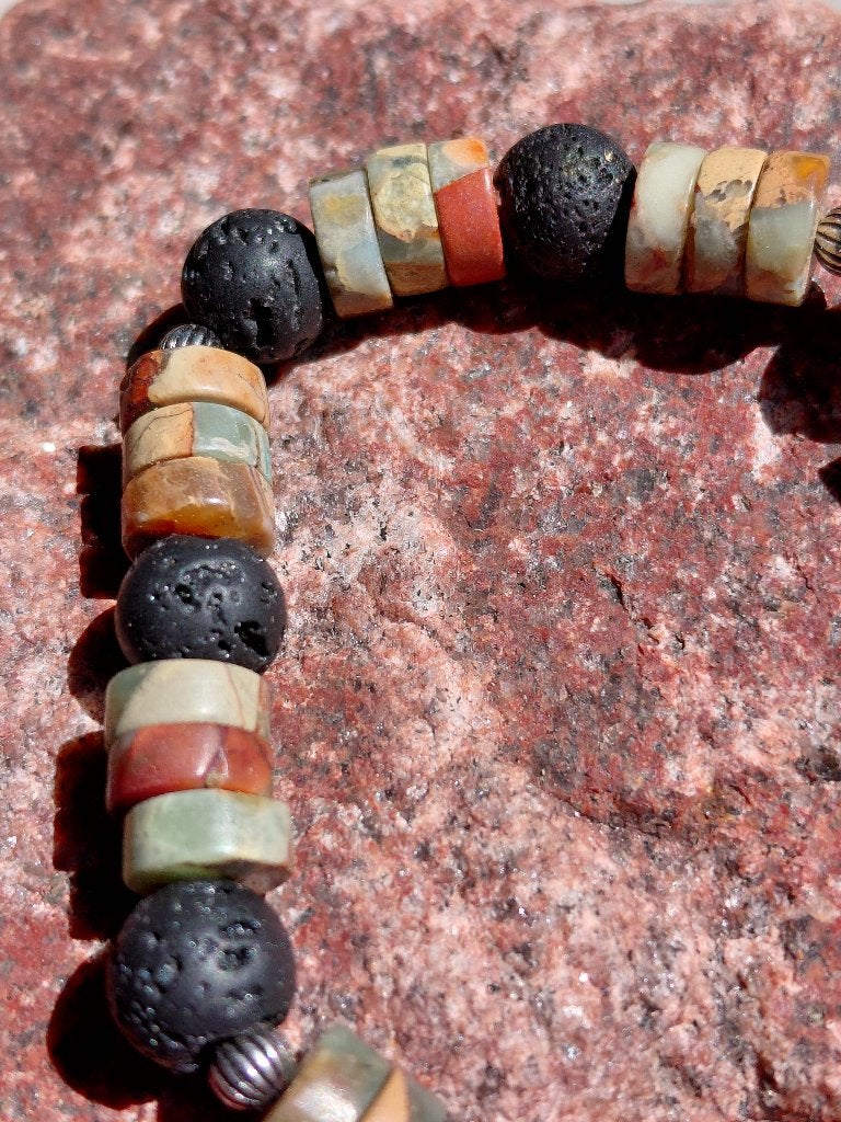 Armband (m/v) met aquaterra jaspis en basalt, Helenemvandenbos@gmail.com, 1974SB, Nieuw, Crystal Rock gems