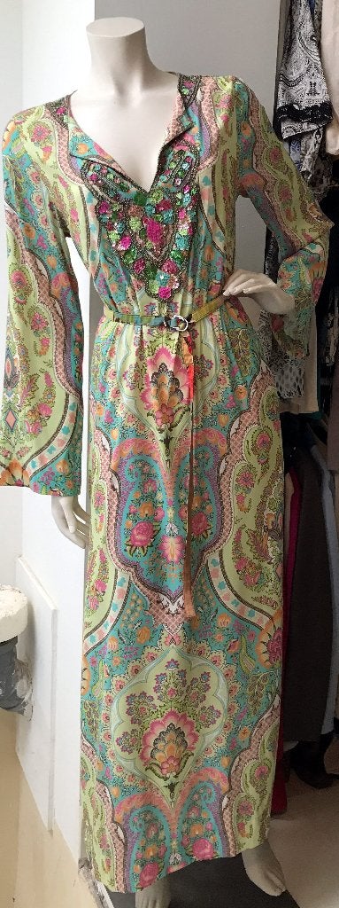 Anjana zijde! silk Kaftan maxi dress Ibiza boho, met zakken!, Maat 38/40 (M), Meerkleurig, Nieuw, Ophalen of Verzenden