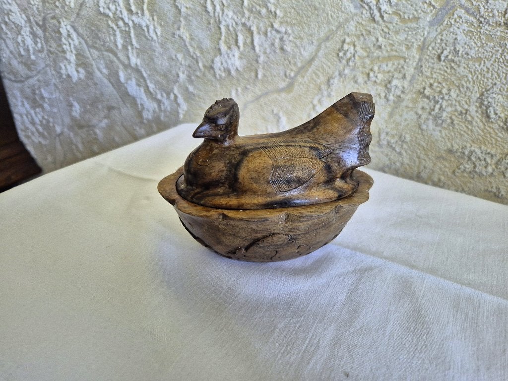 Vintage Houten Kip op Nest, Ophalen of Verzenden