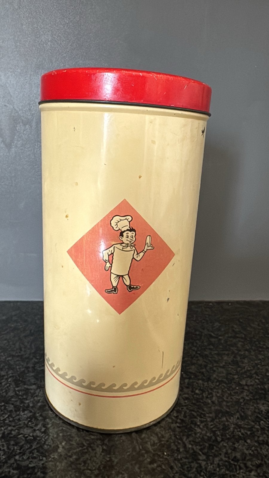 Vintage voorraadbus Bolletje met kok-afbeelding, Antiek en Kunst, Ophalen of Verzenden