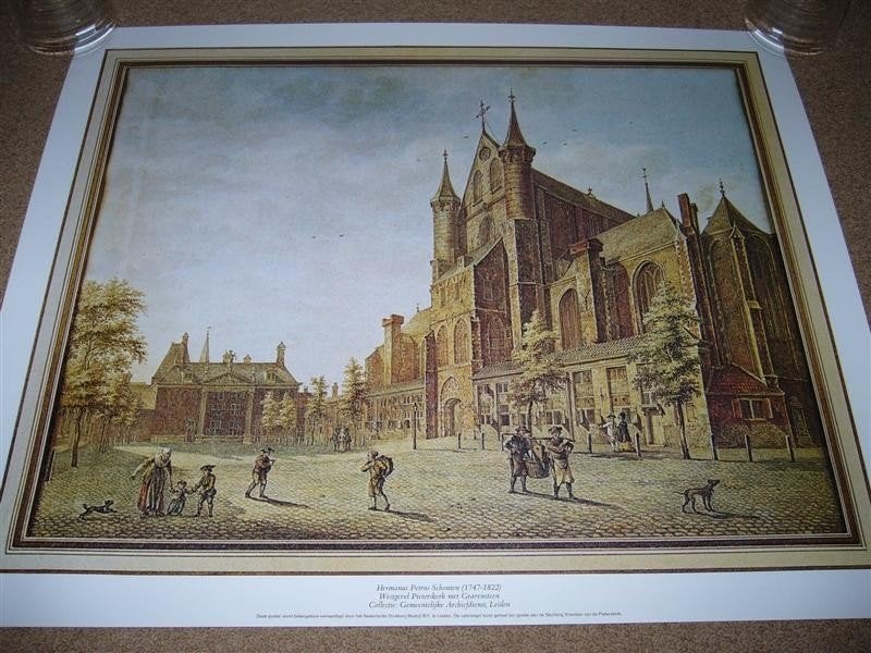 Reproductie Hermanus Petrus Schouten Pieterskerk Leiden, Antiek en Kunst, Ophalen of Verzenden
