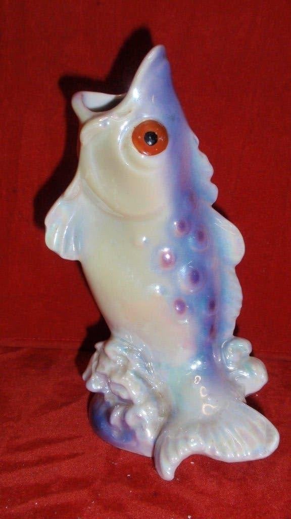 Oude porselein vaas vis met luster glazuur gemerkt, Antiek en Kunst, Ophalen of Verzenden