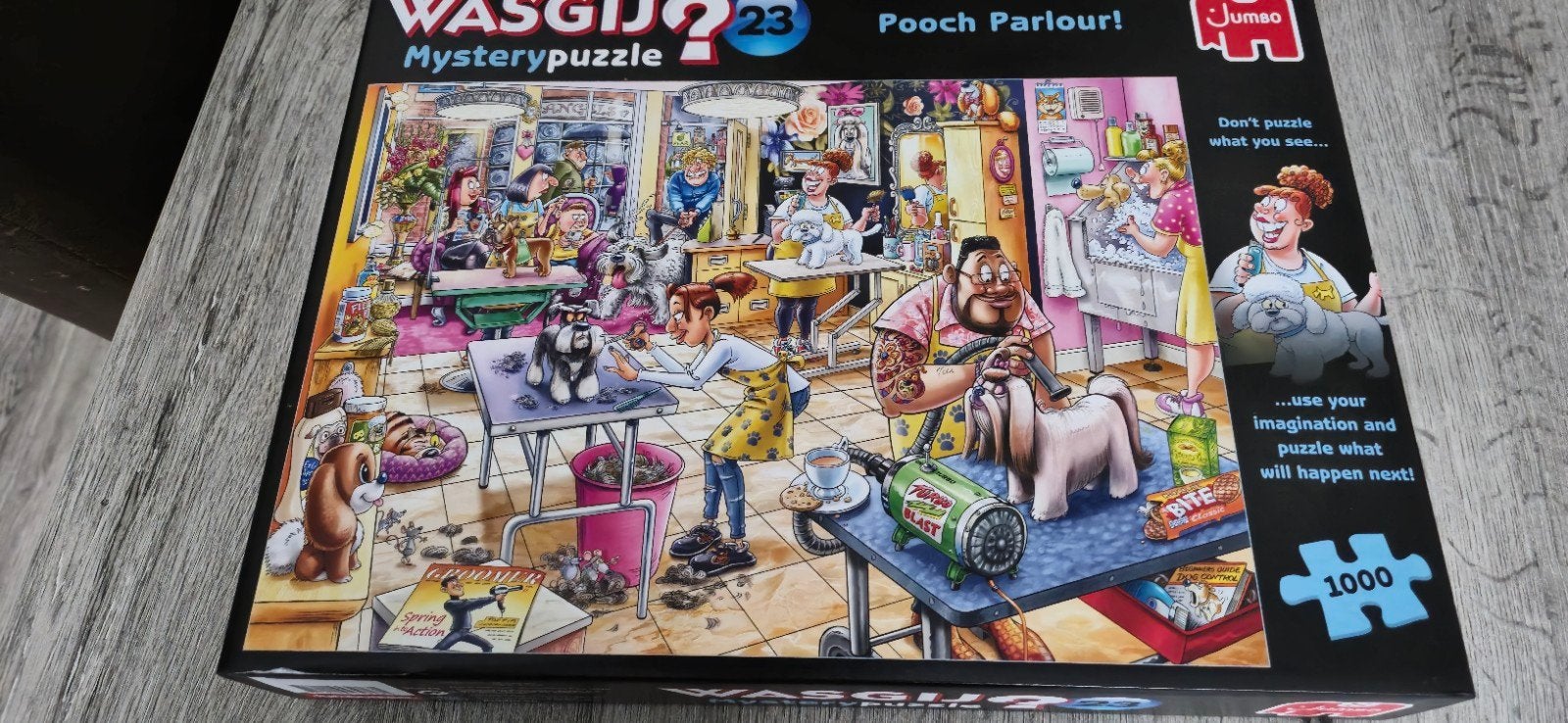 Wasgy puzzel hondentrimsalonnr23 1000stukjes ZGAN, Ophalen of Verzenden, 500 t/m 1500 stukjes, Zo goed als nieuw, Legpuzzel