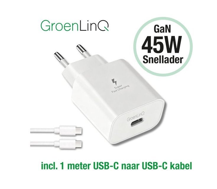 GroenLinQ 45W USB-C snellader + 1m USB-C kabel – nieuw, USB-C, E-Ser Electronic Co., Ltd., 6F GangShen Center XinNiu Road, MinZhi, Longhua Shenzhen, China