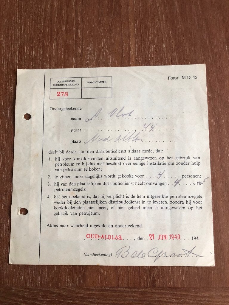 Oud Alblas 21-6-1940. A. Vlot op nr 44 deelt aan de distri-, Verzenden, Overige onderwerpen, Tweede Wereldoorlog, Gelezen