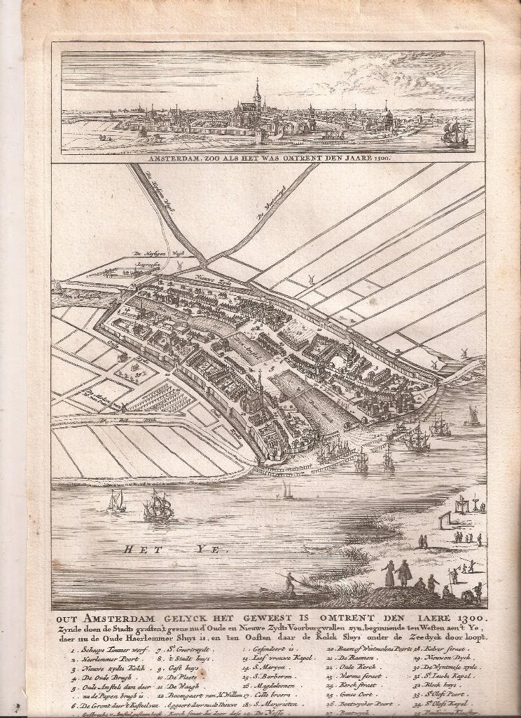 Out Amsterdam gelyck het geweest is omtrent den Iaere 1300, Antiek en Kunst, 28 cm, Cartografie, Ophalen of Verzenden, 18 cm