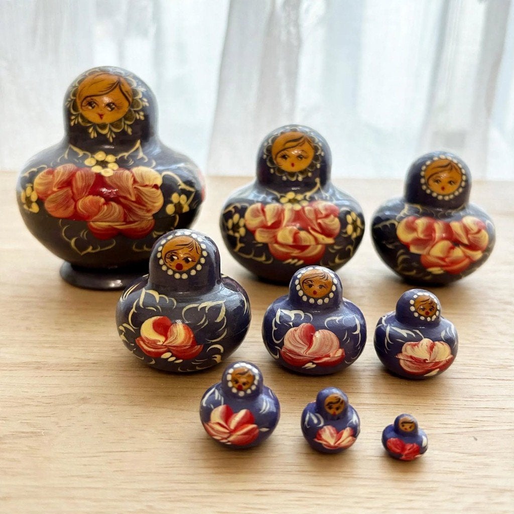Vintage Russische Matroesjka Set 9-delig - Handgeschilderd, Ophalen of Verzenden, Gebruikt
