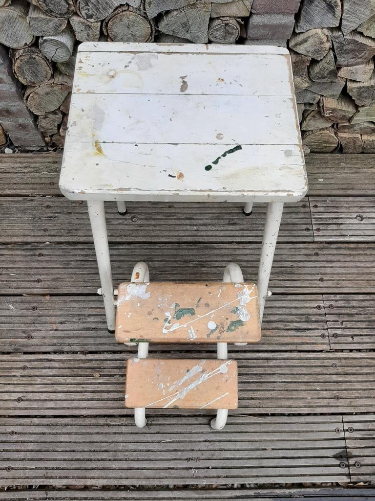 Retro keukentrapje/krukje met 2 opklapbare treden, Doe-het-zelf en Verbouw, Ladders en Trappen, Ophalen, Gebruikt, Trap, Minder dan 2 meter