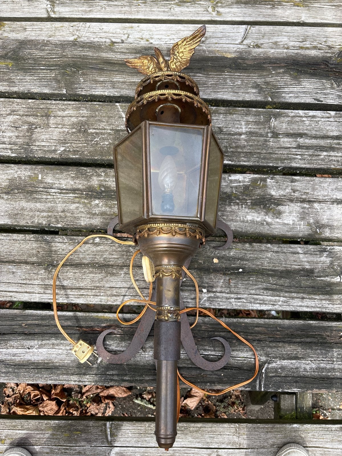 Antieke koperen lantaarn met adelaar decoratie, Ophalen of Verzenden