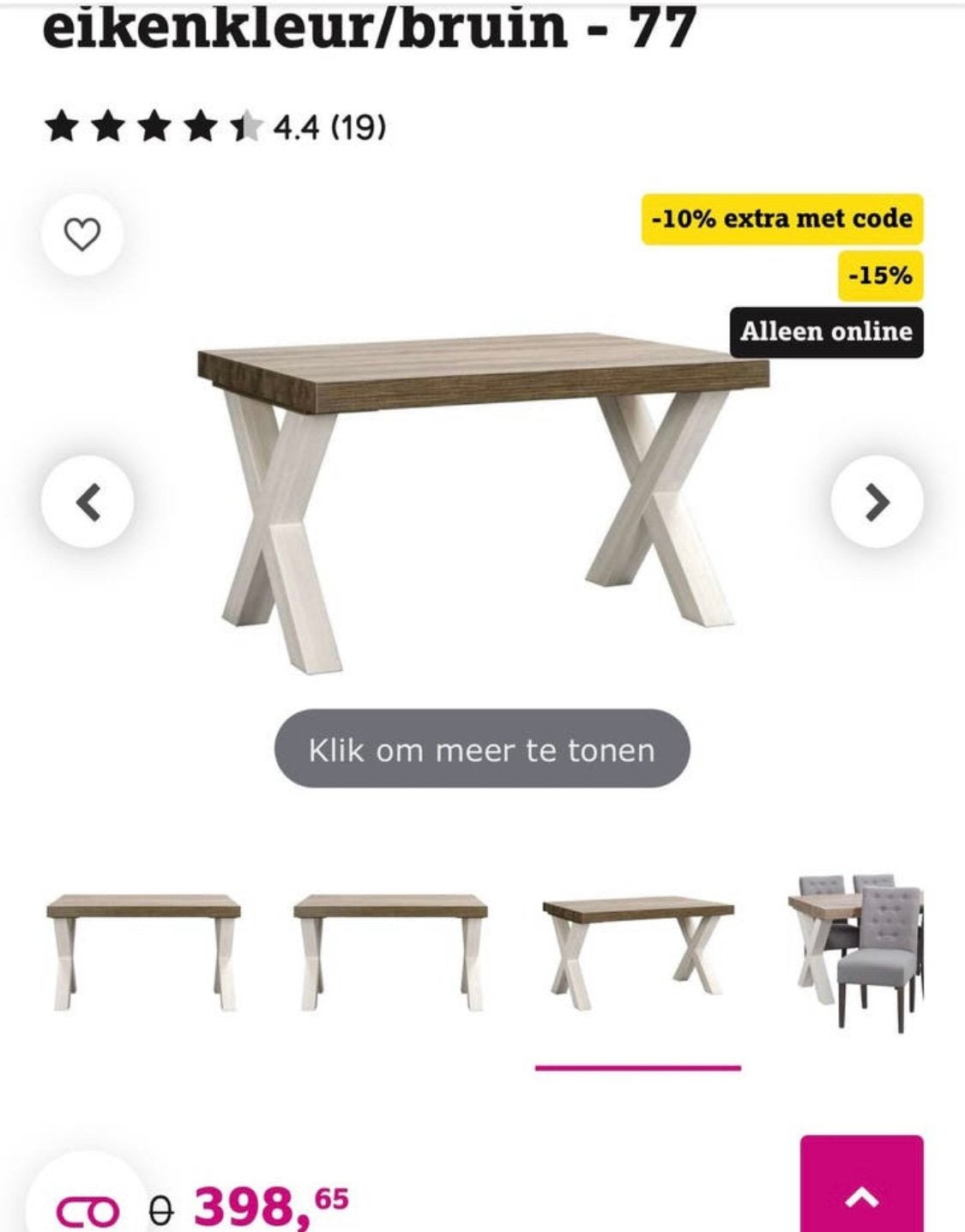 Eetkamerset met 4 stoelen, Huis en Inrichting, Ophalen of Verzenden, Zo goed als nieuw