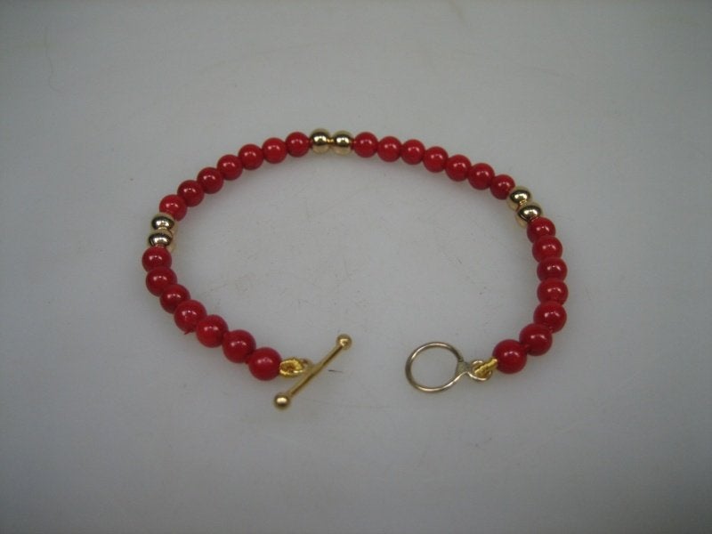 Antieke bloedkoralen Baby armbandje met 14 karaat gouden, Sieraden, Tassen en Uiterlijk, Kindersieraden, Verzenden, Nieuw, Goud