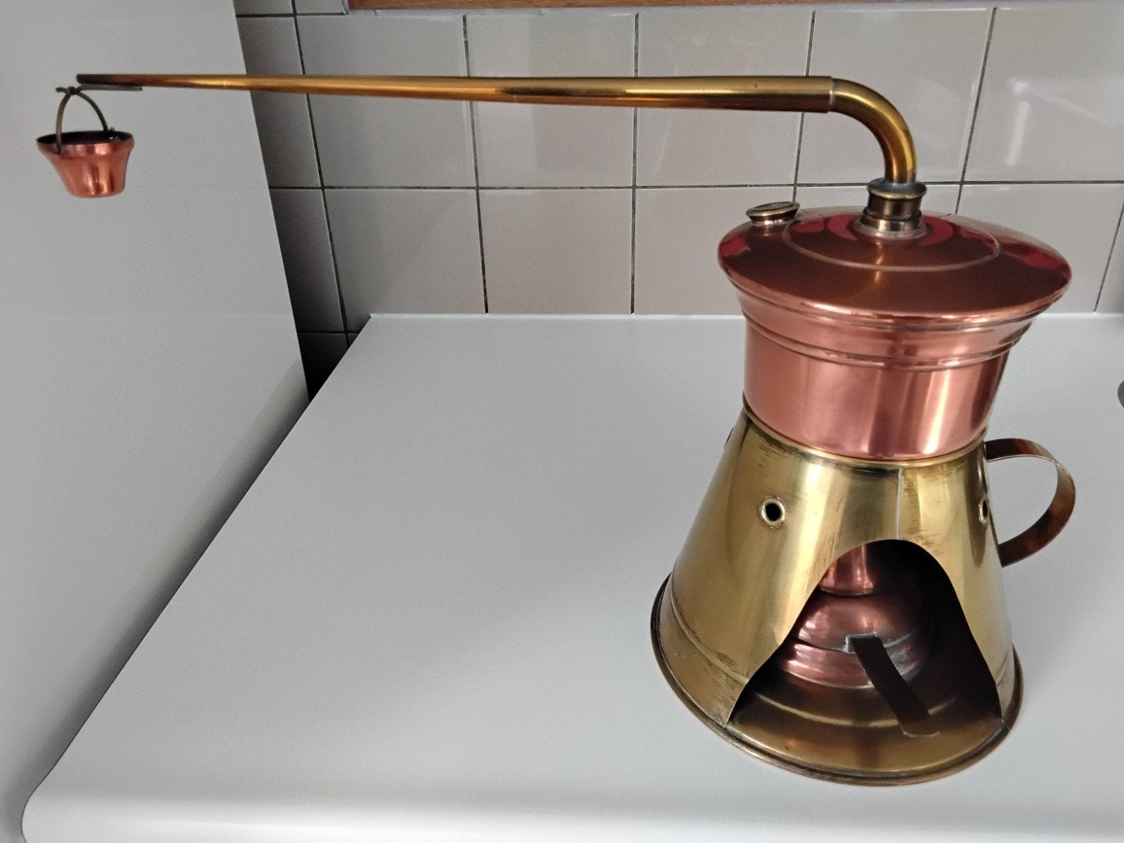 Vintage Antieke Koperen stoom- kroepketel 100% compleet, Ophalen of Verzenden