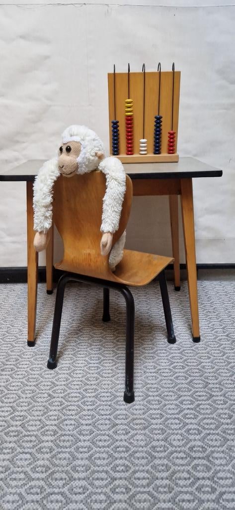 vintage tafeltje + stoeltje / retro schoolsetje, Ophalen, Gebruikt, Tafel(s) en Stoel(en)