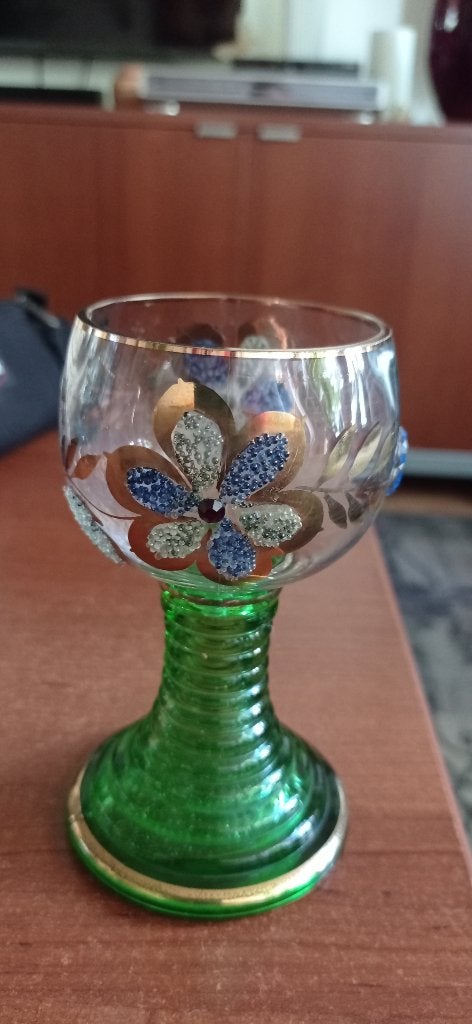 Glas jaren "70 Valkenburg souvenir. Met de hand gemaakt., Ophalen of Verzenden, Zo goed als nieuw, Borrel- of Shotglas