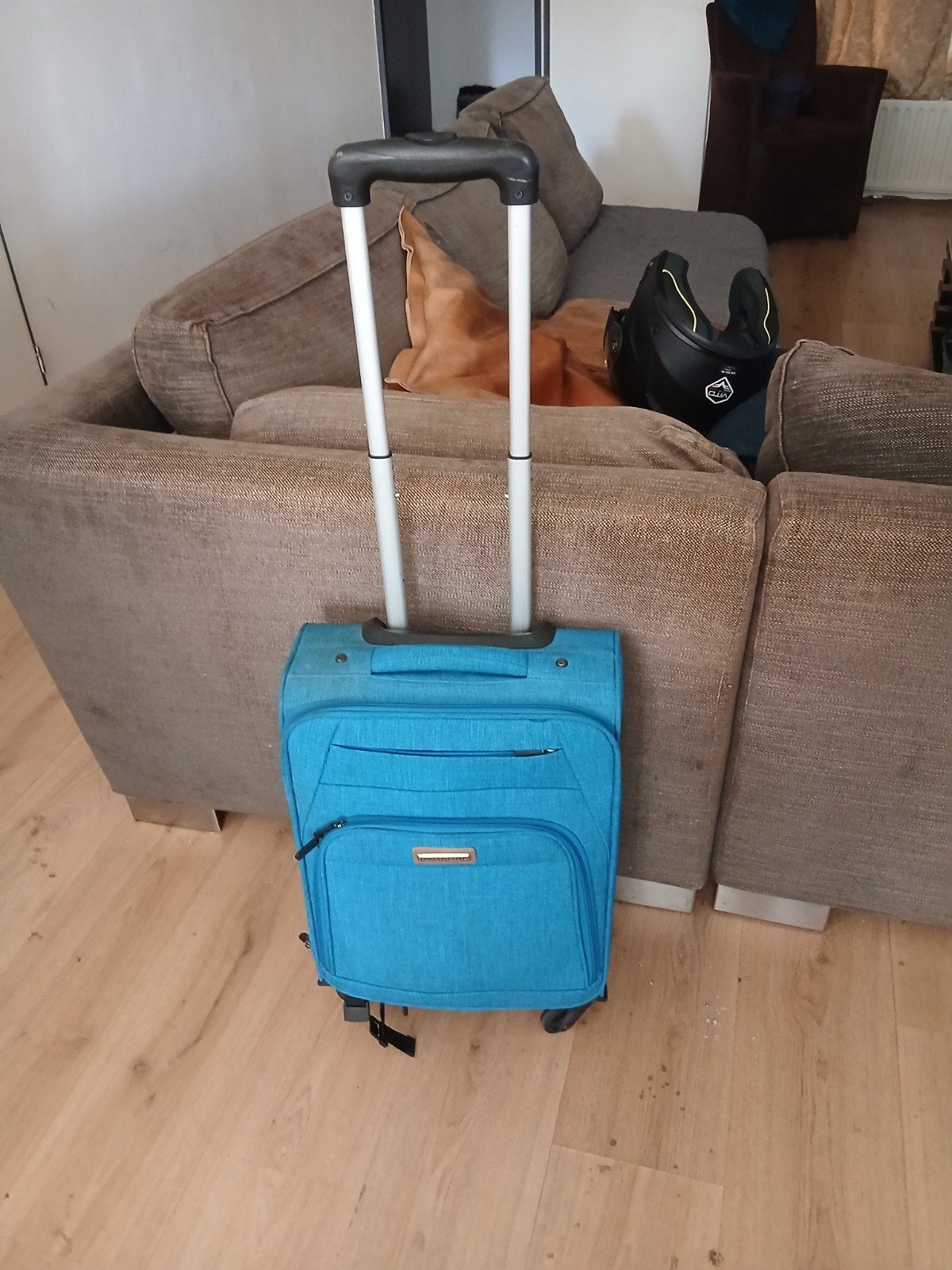 Nette blauwe reiskoffer merk human nature  uitschuifbaar han, Gebruikt, 50 tot 60 cm, Ophalen of Verzenden, 35 tot 45 cm