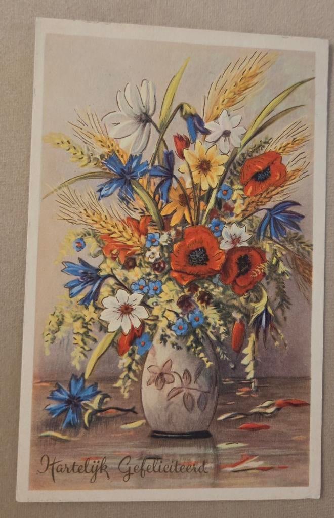 Boeket bloemen in vaas, Verzamelen, Verzenden, 1940 tot 1960, Gelopen, Overige thema's