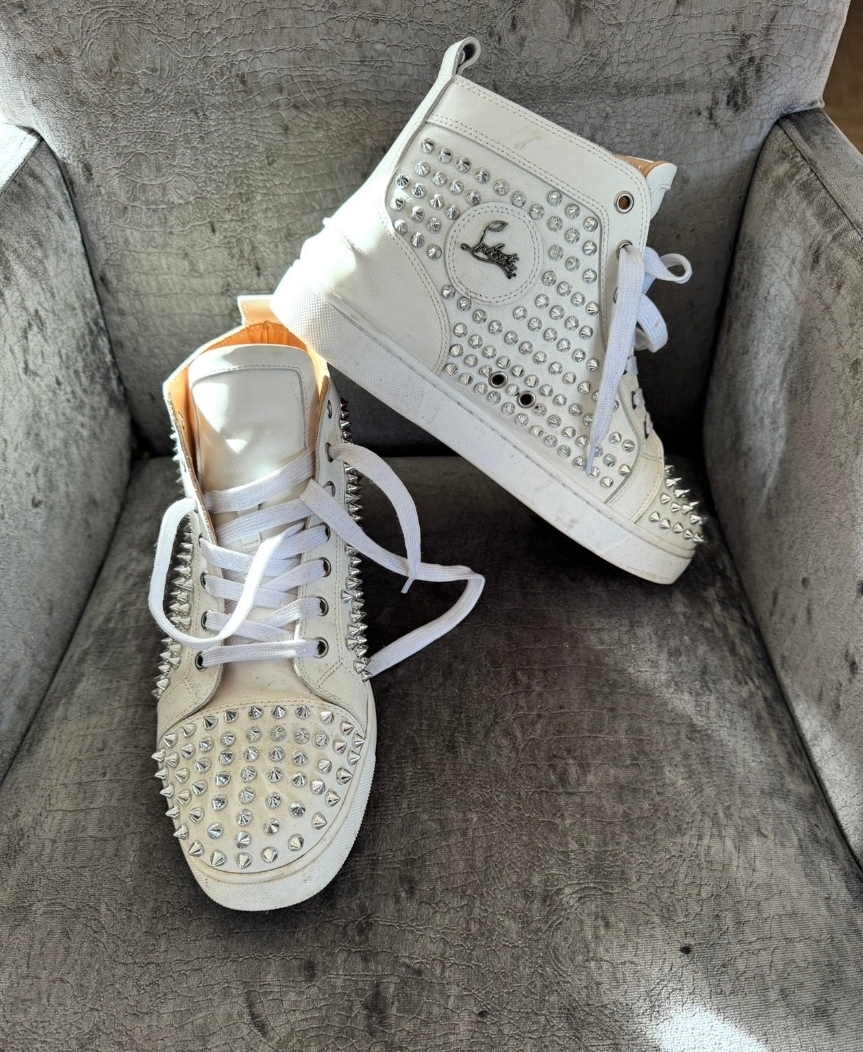 Christian Louboutin Sneakers met studs, Ophalen, Gedragen, Wit, Sneakers of Gympen