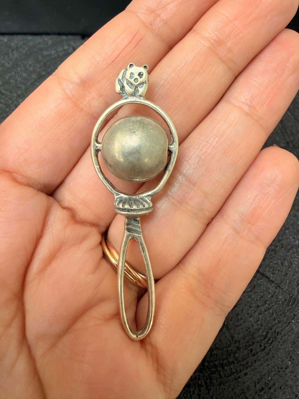 Zilveren Miniatuur Rammelaar met Pandabeer - Zilver 800, Antiek en Kunst, Antiek | Goud en Zilver, Verzenden, Zilver