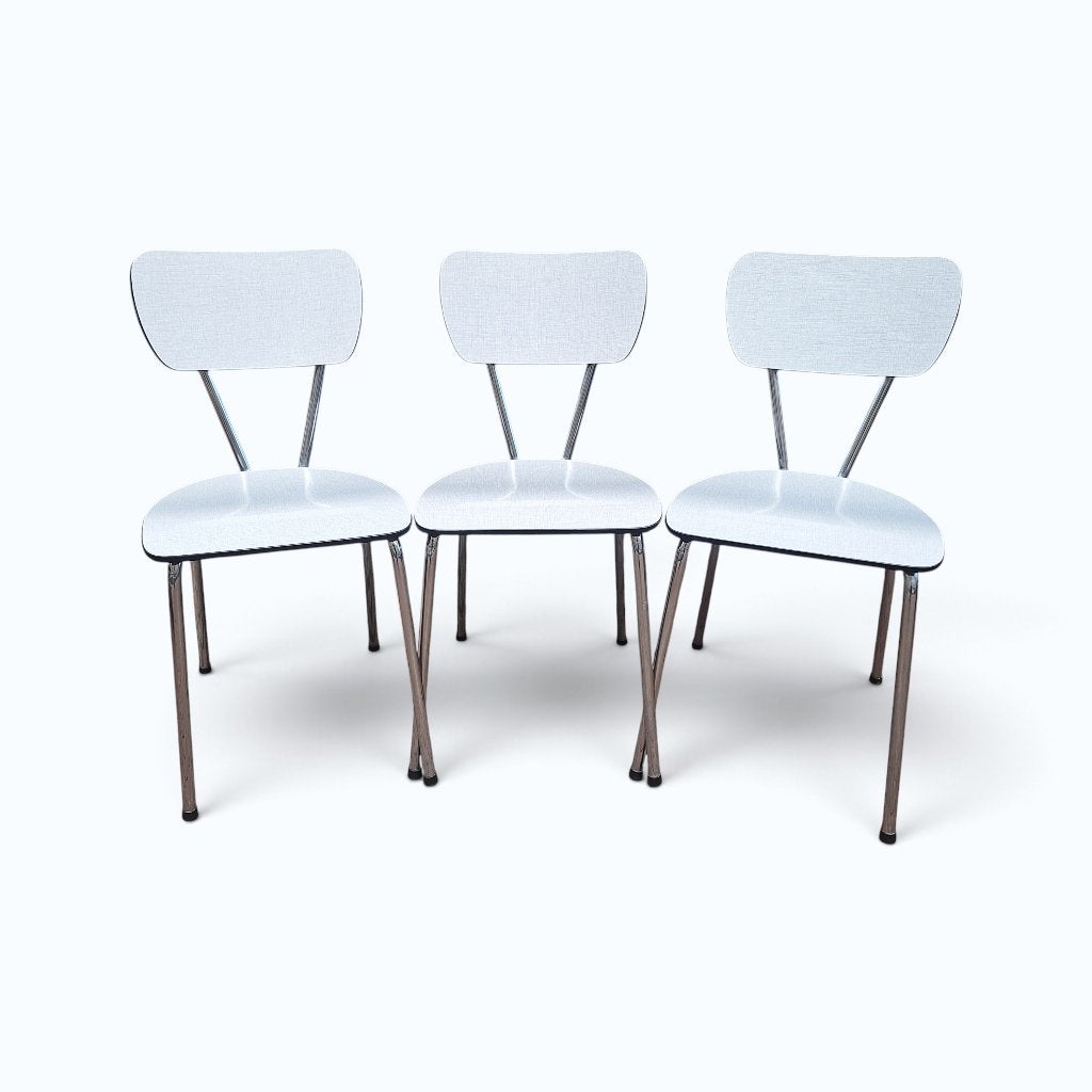 Set van 3 vintage formica stoelen - Wit met metalen frame, Gebruikt, Drie, Wit, Onbekend