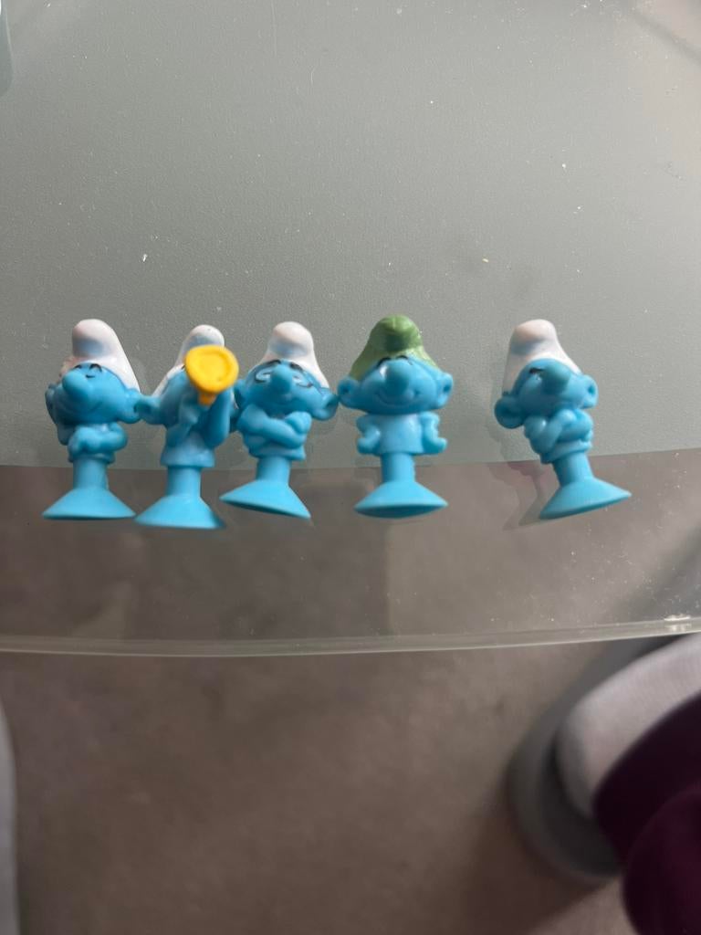 5 smurfjes met zuignapje, Ophalen of Verzenden, Zo goed als nieuw, Verschillende Smurfen