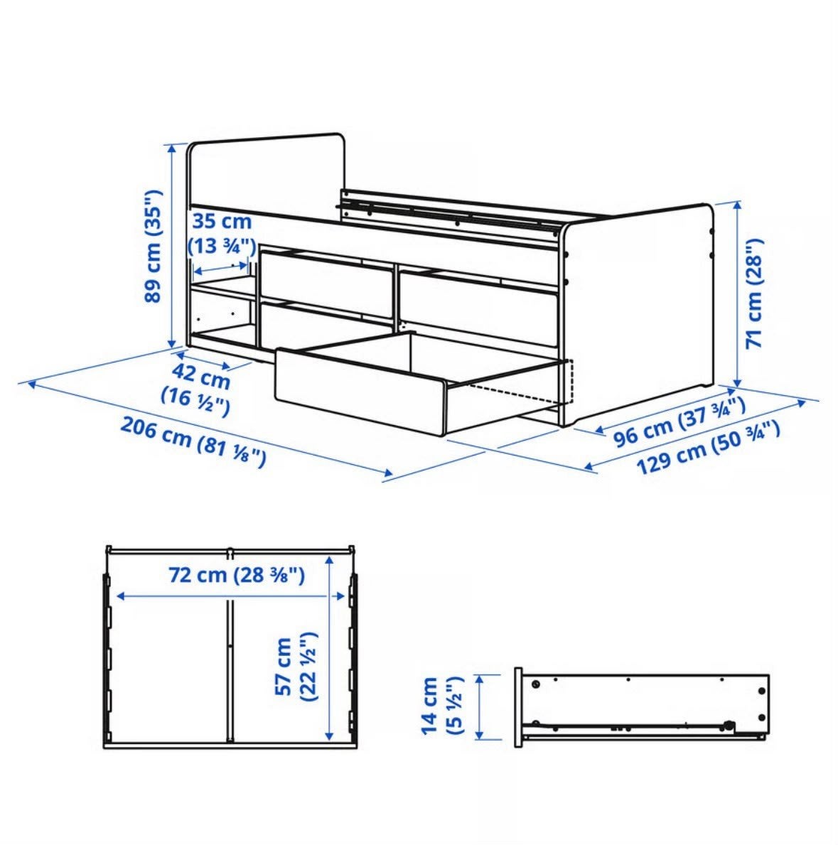 IKEA SLÄKT Bedframe met opberger + lattenbodem, 90x200 cm, Ophalen, Gebruikt, 90 cm, Eenpersoons