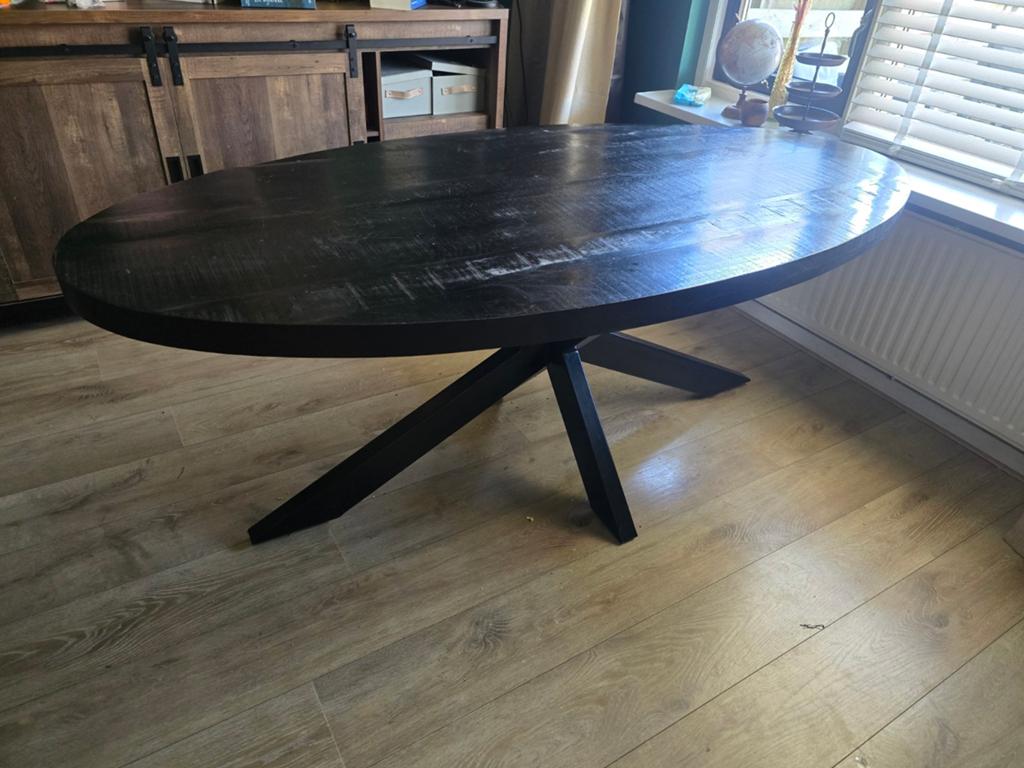 Mooie zwarte ovale eettafel te koop, Ophalen, Gebruikt, 100 tot 150 cm, 200 cm of meer