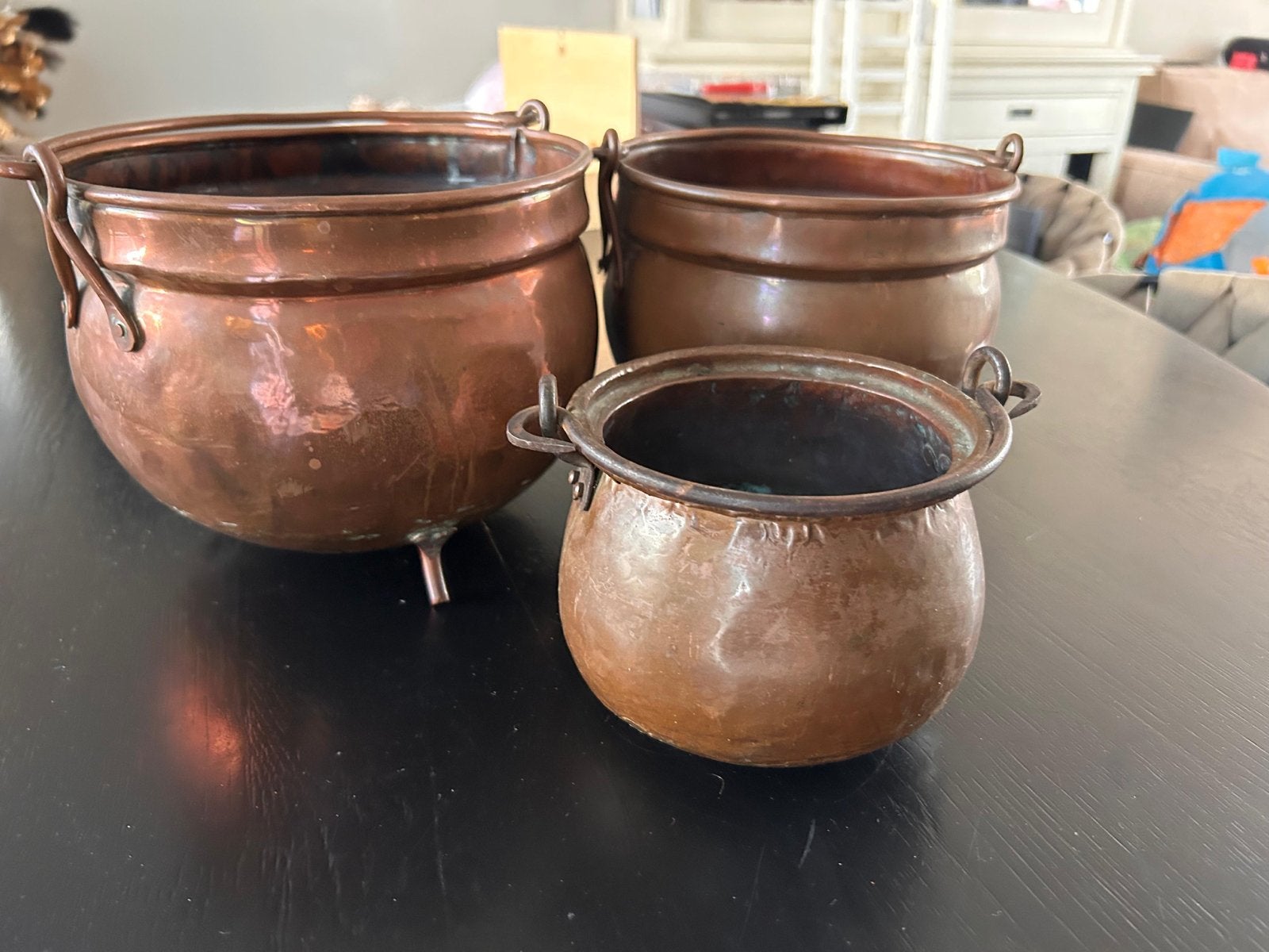 Set van 3 koperen potten/ketels, Ophalen, Koper